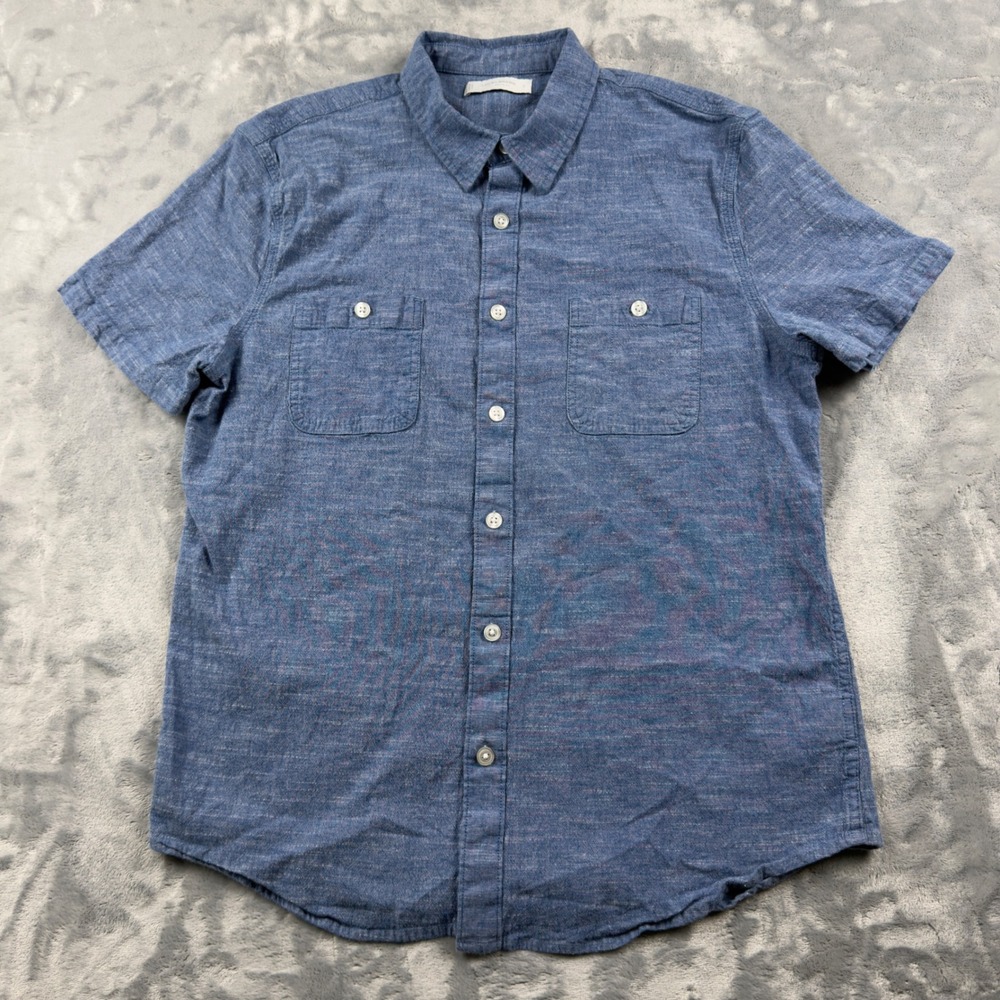 Lucky Brand Mens Blue Short Sleeve Button Down Linen Blend Shirt Size Large